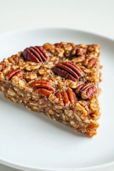 Indulge in the warm and comforting flavors of pecan pie with this delicious oatmeal bake recipe. Made with wholesome oats, sweet maple syrup, crunchy pecans, and aromatic cinnamon, this dish is perfect for a cozy breakfast or as a satisfying dessert. Easy to make and full of goodness, this pecan pie oatmeal bake will surely become a family favorite. Enjoy a slice with a dollop of Greek yogurt or a drizzle of honey for an extra touch of sweetness. Pecan Pie Oatmeal, Granola Pie, Pecan Pie Recipes, Easy Pecan Pie, Homemade Pecan Pie, Oatmeal Bake, Delicious Oatmeal, Pecan Pie Easy, Pecan Pies