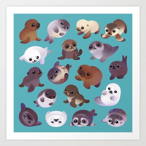 Leopard Seal, Elephant Seal, Cute Seals, Seal Pup, Cute Dragons, Cute Doodle Art, Cute Little Drawings, Cute Animal Drawings, Sea Animals