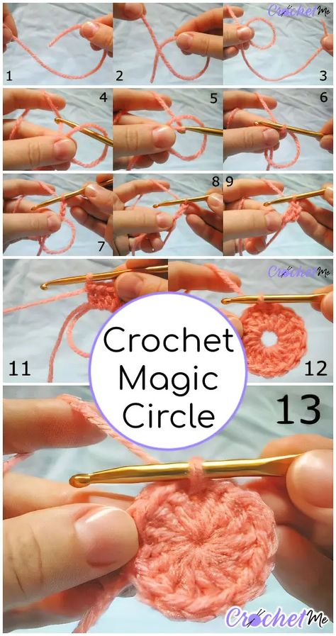 Crochet Magic Circle or Crochet Magic Ring Step by Step Tutorial Start Crochet, Crochet In The Round, Magic Circle Crochet, Crochet Circle Pattern, Magic Ring Crochet, Start Crocheting, Crochet Stitches Guide, Crochet Rug Patterns, Beginner Crochet Tutorial