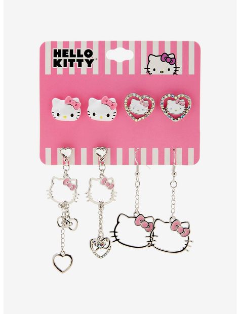 Hello Kitty Bling Earring Set | Hot Topic Hello Kitty Merch, Hello Kitty Decor, Sanrio Merch, Hello Kitty Heart, Hello Kitty Shirts, Cat Merch, Cutie Cat, Kitty Makeup, Hello Kitty Earrings