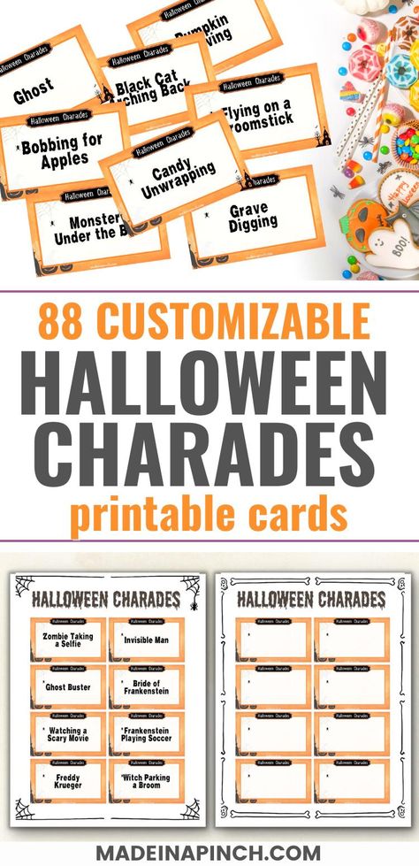 Halloween charades are a fantastic way to bring some spooky excitement to your next Halloween party or gathering! This fun printable activity combines the proven entertainment value of a classic charades game with irresistible Halloween appeal. Grab your Halloween charades cards today and start making unforgettable memories! Halloween Games For Toddlers, Halloween Games For Party, Art Projects Halloween, Halloween Games For Kids Party, Fun Easy Halloween Crafts, Halloween Games For Teens, Halloween Class Party Ideas, Halloween Preschool Activities, Halloween Game Ideas