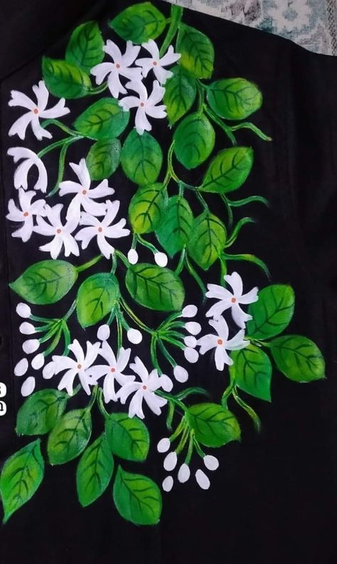 Parijatak Flower Painting, Parijat Flower Drawing, Parijat Flower Painting, Shiuli Flower Drawing, Fabric Colour Painting, Easy Flower Drawings, Fabric Painting Techniques, Fabric Painting On Clothes, Flower Drawing Design