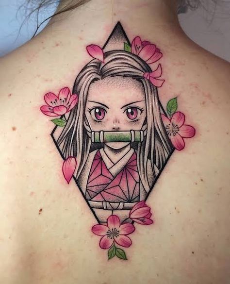 Small Nezuko Tattoo, Demon Slayer Tattoo Nezuko, Demon Slayer Nezuko Tattoo, Nezuko Tattoo Ideas, Danganronpa Tattoo, Nezuko Tattoo Design, Demon Slayer Tattoos, Demon Slayer Tattoo Ideas, Demon Slayer Tattoo