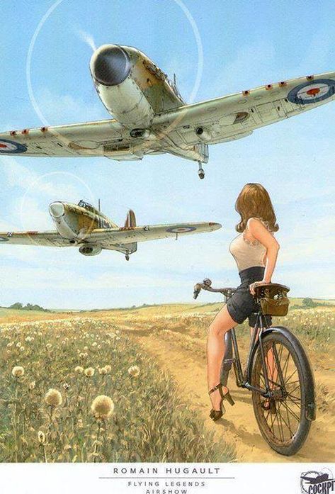 Spitfire Art, Romain Hugault, Warbirds Pinups, Arte Pin Up, Art Pinterest, Wwii Airplane, Wwii Fighters, Airplane Art, Supermarine Spitfire