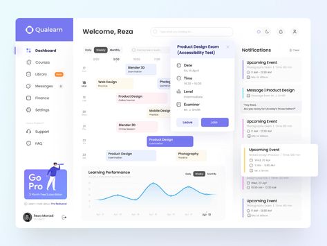 Online learning (LMS) Dashboard by Reza Moradi for Obtic™ on Dribbble Wolves And Women, Dashboard Ui, Dashboard Design, Blender 3d, Mobile Design, Ui Ux Design, Discover The World, Ux Design, Online Learning