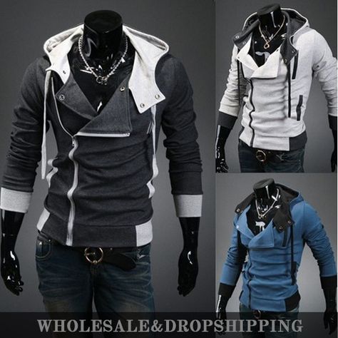 polera Assassins Creed Hoodie, Mens Hoodies Casual, Mens Outerwear Jacket, Mode Casual, Men Sweatshirt, Hoodie Coat, Casual Sportswear, Style Hoodie, Autumn Fashion Casual