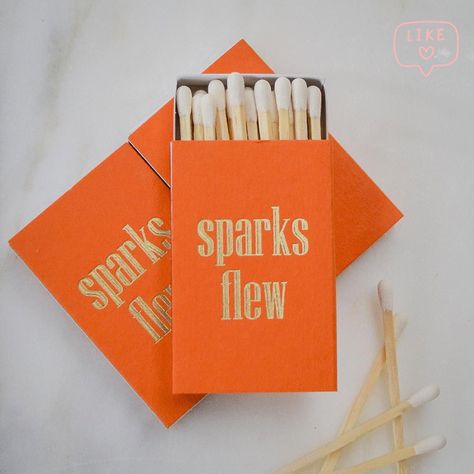 Our custom"Sparks Flew" Wedding Matchbox Favors are designed with a simple elegance in mind. These matches are printed with "Sparks Flew" in an eye-catching, contemporary font. These favors are perfect for engagement parties, rehearsal dinners and wedding receptions. Colorful Wedding Favors, Wedding Matches Boxes, Mcm Wedding Decor, Match Box Wedding Favors, Match Book Wedding Favors, Matches Wedding Favors, Wedding Matchbook Favors, Cool Wedding Favors, Funky Wedding Decor