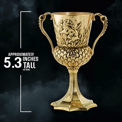 HUFFLEPUFF CUP - A die cast metal replica of Helga Hufflepuff's Cup, which was turned into Lord Voldemort's fourth Horcrux Helga Hufflepuff Cup, Hufflepuff Cup, Helga Hufflepuff, Noble Collection Harry Potter, Noble Collection, Lord Voldemort, Mason Jar Wine Glass, Movie Props, Film Set