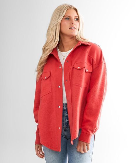 BKE Reverse Fleece Shacket - Women's Coats/Jackets in Baked Apple | Buckle Fleece Shacket, Baked Apple, Waist Circumference, Women's Coats & Jackets, Women's Coats, Magic Kingdom, Rib Cage, Best Brand, Layering Pieces