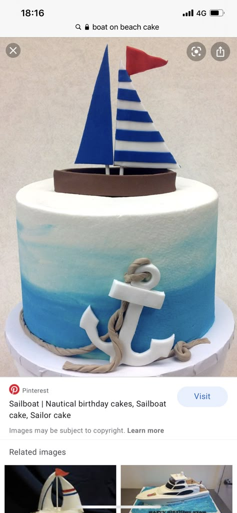 Sailing boat cake Cake With Boat Design, Cake Boat Birthday, Sailing Boat Cake Ideas, Boat Theme Cake, Nautical Cakes Ideas, Sail Cake Ideas, Boat Cakes For Men, Boat Cake Ideas, Sailing Boat Cake