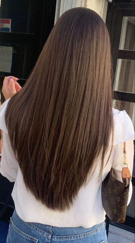 Haircuts Back View Long, Haircuts For Long Brown Hair Straight, Haircut For Smoothing Hair, V Haircut With Long Layers, Haircuts Women Straight Hair, Haircut Styles For Long Hair Length, Long V Hair, Long Brown Haircut Straight, Hair Cuts Long Layers Straight