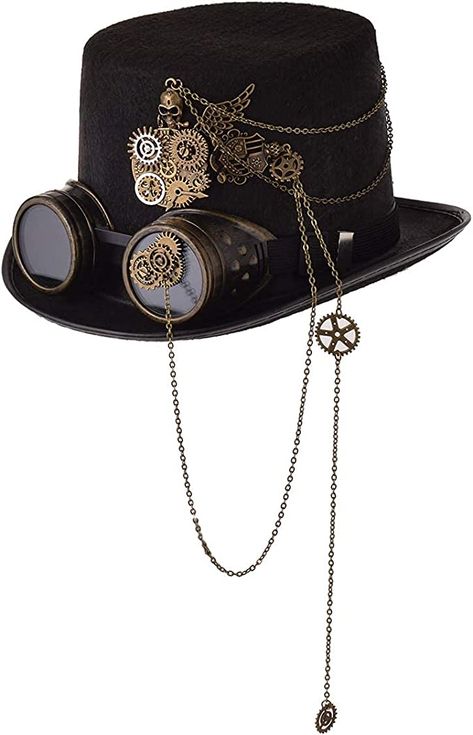 Hat With Goggles, Steampunk Halloween Costumes, Top Hats For Women, Halloween Costume Hats, Moda Steampunk, Medieval Hats, Steampunk Top, Mode Steampunk, Steampunk Men