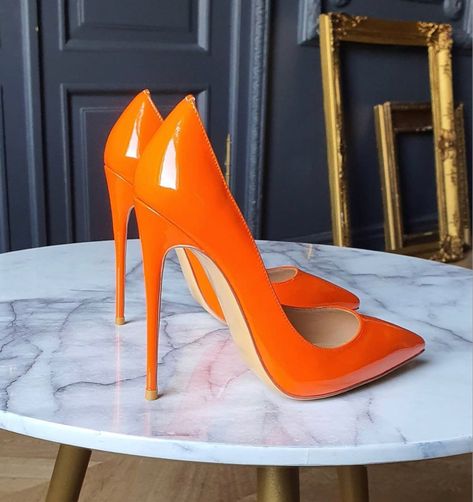 Woman Footwear, Orange High Heels, Fly Boots, Very High Heels, Orange Heels, Pump Heels, Pumps Heels Stilettos, Hot Shoes, Dream Shoes