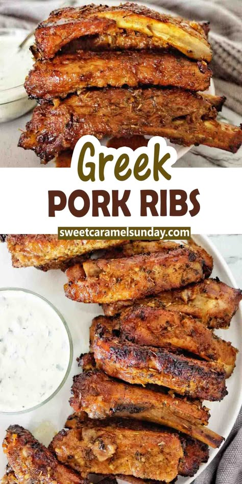 Greek Ribs Recipe, Chicken Ribs, Greek Foods, Pork Rib Recipes, Cooking Club, Greek Dishes, Happy Cooking, Rib Recipes, Pork Dishes