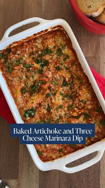 Mezzetta on Instagram: "A family-friendly appetizer perfect for a game night snack or football party, this Baked Artichoke and Three Cheese Marinara Dip is easy to make, and sure to satisfy! Yield: 4 to 6 servings Prep Time: 5 minutes Total Time: 30 minutes INGREDIENTS 1 (16 ounce) jar Mezzetta® Marinated Artichoke Hearts, drained and chopped 1 (24 ounce) jar Mezzetta® Family Recipes Three Cheese Marinara ½ cup freshly grated Parmesan cheese, divided 2 tablespoons chopped fresh parsley, divide Marinara Dip, Game Night Snacks, Marinated Artichoke Hearts, Baked Artichoke, Game Day Snacks, Three Cheese, Artichoke Hearts, Football Party, Parmesan Cheese