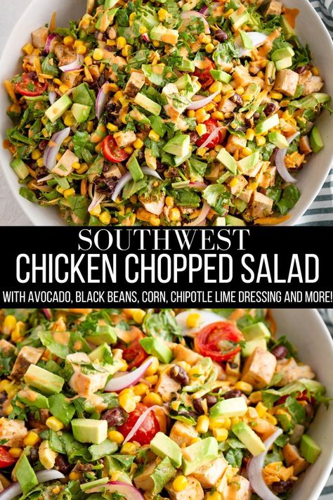 Healthish Southwest Chicken Salad, Chopped Bbq Chicken Salad, South Western Salad Recipe, Southwest Chicken Coleslaw, Southwest Cobb Salad, Chicken Enchilada Salad, Chicken Tender Salad Recipes, Southwest Salad Recipes, Southwestern Salad Recipes