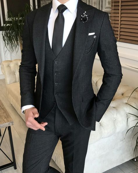 Groom Suit Trends, Mens Pinstripe Suit, Men's Tuxedo Wedding, Suit Overcoat, Black Men Suits, Groom Tuxedo Wedding, Corduroy Suit, Black Pinstripe Suit, Wedding Tux