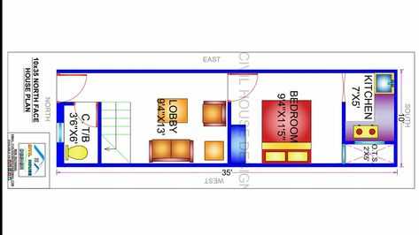 10x35 house plans | 10 by 35 ka naksha | 10*35 house plan | 10x35 house design | 350 sq ft House https://youtu.be/Lzay0Wuv9YU This video discuss about 10x35 house plan with vastu shastra. This 10 by 35 house plan have north facing with 1bhk features. This 350 sq ft House Design have 1lobby or hall, 1bedroom, 1 kitchen & Combine toilet bathroom with Stairs. #10x35HousePlan #350sqftHouse #CivilHouseDesign #HousePlans #HouseDesign #10x35housedesign Peacock Images, Modern House Floor Plans, Toilet Bathroom, Vastu Shastra, House Floor, House Floor Plans, House Plan, House Plans, Modern House