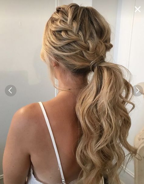 Party Hair Inspiration, Low Pony Hairstyles, Bridesmaid Hair Inspo, Bridemaids Hairstyles, Braided Pony, Bridal Party Hair, Pony Hairstyles, Blonde Fashion, Guest Hair