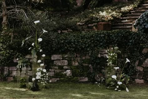 Modern-enchanted-ethereal-wedding-ceremony-flowers- Minimal Ceremony Decor, Modern Fairytale Wedding, Ethereal Green, White Wedding Ceremony, Modern Wedding Ceremony, Anti Bride, Aisle Flowers, Adelaide Hills, Modern Fairytale