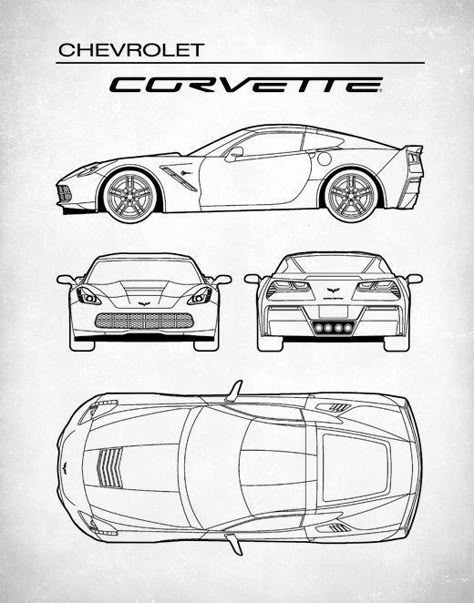 If you want more car blueprints, visit the account car_blueprints. In this account you will find car blueprints of cars from any time and from any brand. A car blueprint is actually a front view of a car from all or most sides. Car blueprint serves for modellers, car designers, petrolheads, mechanics, etc. Corvette Poster, Corvette Art, Corvette Car, Chevrolet Corvette C7, Cars Design, Cool Car Drawings, Corvette C7, Car Design Sketch, Street Racing Cars