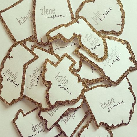 Custom "Hometown State" 2016 Sorority Name Tags | Gold and White Recruitment Name Tags, Sorority Name Tags, Name Tags Ideas, Resident Assistant Door Decs, Ra Door Tags, Ra Door Decs, Ra Themes, Dorm Door, Door Decks