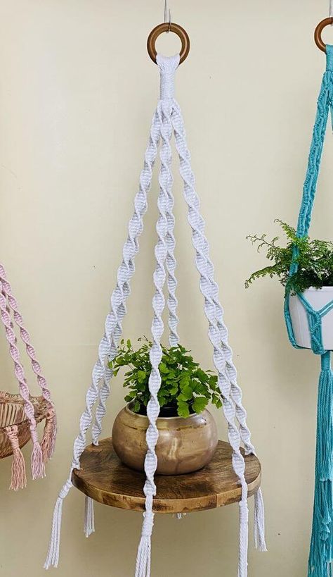 20 Upcycled DIY Plant Shelf Ideas Macrame Easy Projects, Diy Plant Shelf, Plant Shelf Ideas, Diy Macrame Plant Hanger Easy, Diy Macrame Plant Hanger Pattern, Shelf Hanger, Macrame Shelf, Macrame Plant Hanger Tutorial, Macrame Plant Hanger Patterns