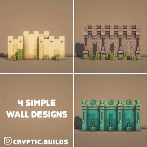 Minecraft Fantasy Wall Designs, Simple Wall Ideas, Minecraft Egyptian Builds, Minecraft Castle Walls, Minecraft Wall Designs, Block Games, Minecraft Garden, Minecraft Steampunk, Minecraft Wall