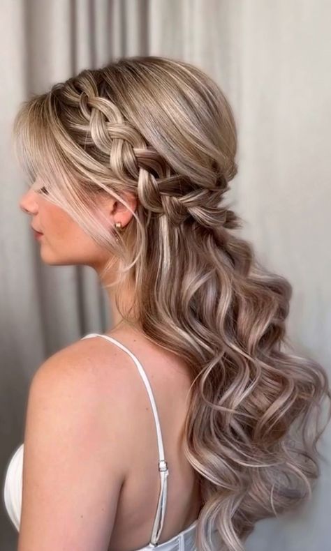 Wedding Hair Half, Simple Prom Hair, Bridesmaid Hair Makeup, Braid Hairstyle, Social Art, Long Hair Wedding Styles, Prom Hairstyles For Long Hair, Wedding Hair Inspiration, Hair Braiding