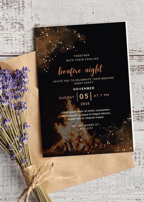 Bonfire Invitations, Sweet 16 Bonfire, Bonfire Party Ideas, Bonfire Party Invitations, Bonfire Birthday Party, Bonfire Birthday, Painted Wedding Invitation, Backyard Bonfire, Sweet Sixteen Birthday Party Ideas