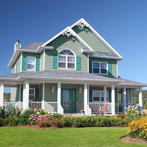 Here are the 19 Most Popular Exterior Colors | Family Handyman Green Exterior Paints, Green Exterior House Colors, Green House Exterior, Best Exterior House Paint, Color Combinations Home, Victorian Exterior, Best Exterior Paint, Exterior House Colors Combinations, Craftsman Bungalow