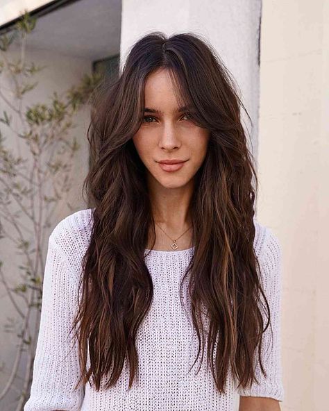 Low Maintenance Long Shag Haircut, Women’s Haircut Long Hair, Very Long Haircut Ideas, Choppy Textured Layers Long Hair, Long Layers With Choppy Bangs, Long Hair Internal Layers, Long Messy Layers Haircut, Brunette Choppy Layers, Long Haircuts For Fine Wavy Hair