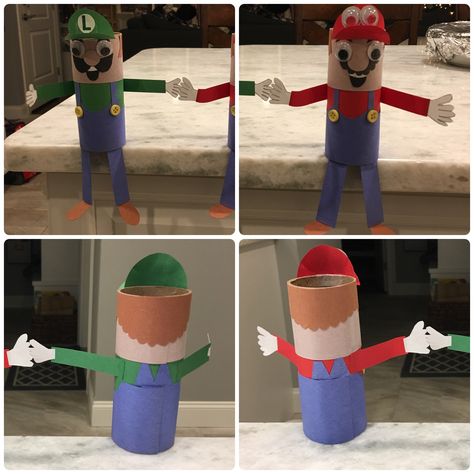 Mario and Luigi Toilet Paper tube guys DIY #mariobros #getcrafty #homemade #toiletpapertube Mario And Luigi Crafts, Mario Crafts For Kids, Nintendo Crafts, Son And Mom, Lockdown Art, Mario Bros Birthday Party Ideas, Mario Crafts, Toilet Paper Roll Craft, Nintendo Party