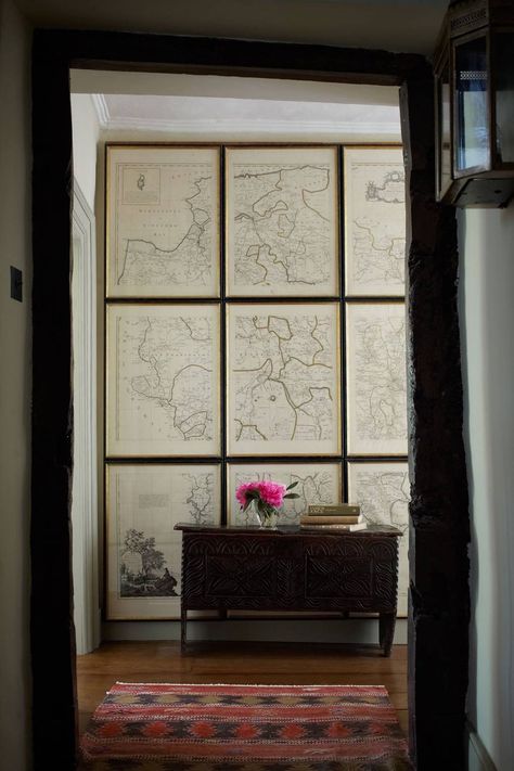 Map On Wall, Pictures On Wall, Hanging Pictures On The Wall, Decorating With Maps, House And Garden, London House, Map Decor, Framed Maps, Wall Maps