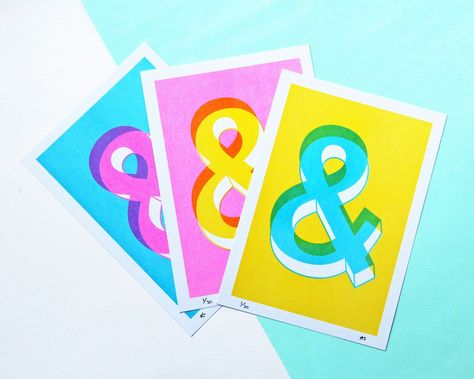 Ampersand Print A5 Risograph Print - Etsy Risograph Lettering, Hannah Pearson, Anna Watson, Risograph Printing, Riso Print, Risograph Print, Lovely Print, Holiday Card, Pink Print