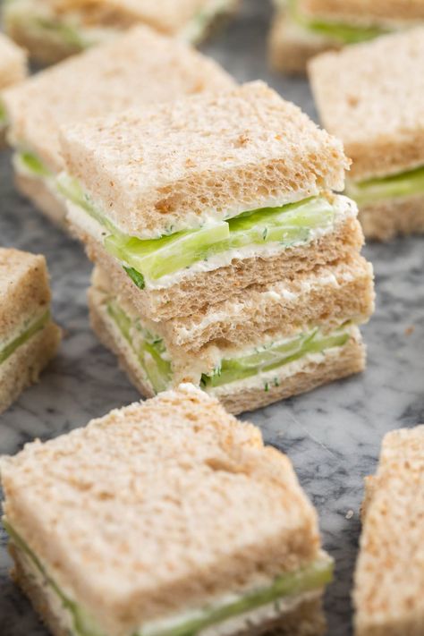 Mini Cucumber Sandwiches, Cucumber Tea Sandwiches Recipes, Cucumber Cream Cheese Sandwiches, Party Sandwiches Recipes, Tea Party Sandwiches Recipes, Cucumber Sandwiches Recipes, Cucumber Tea, Cream Cheese Sandwiches, Cucumber Tea Sandwiches