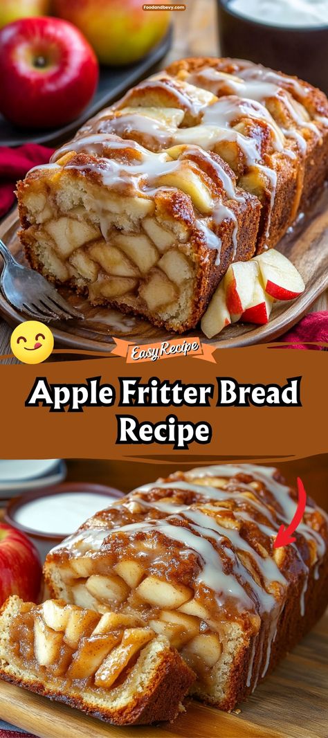 Enjoy the classic flavors of an apple fritter in a new way with this Apple Fritter Bread. Layered with cinnamon-sugar and juicy chunks of apple, this bread is a delightful twist on traditional fritters, perfect for a cozy morning or an afternoon snack with coffee. #AppleFritterBread #AppleDessert #SweetBread Apple Breakfast Bread Recipe, Apple Bread In Bread Maker, Easy Cinnamon Apple Bread, Cake Mix Apple Fritter Bread, Apple Fritter Bread Machine Recipe, Apple Cinnamon Fritter Bread, Cinnamon Apple Fritter Bread, Cinnamon Swirl Apple Fritter Loaf, Apple Fritter Monkey Bread Recipe