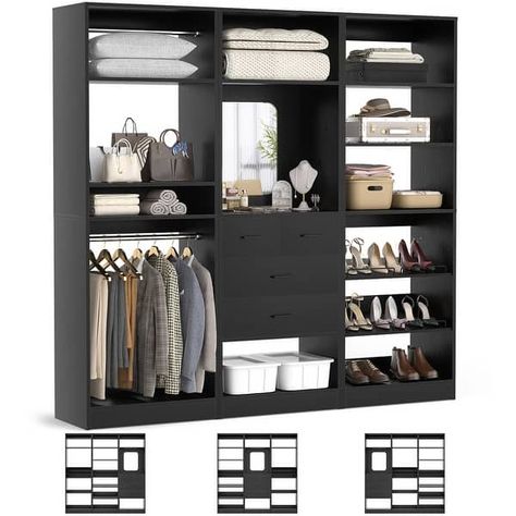 Cimly Set of 3 Free-standing Closet System with Drawers and Shoe Racks for Reach-in/ Walk-in Closet - Bed Bath & Beyond - 41224057 Vanity Inside Closet, Shoe Storage Walk In Closet, Closet System With Drawers, Freestanding Mirror, Free Standing Closet, Organizer Cabinet, Wooden Closet, Cabinet Closet, Freestanding Mirrors