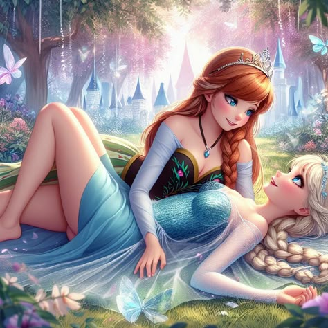 Disney Princess Lesbian Wallpaper, Anna X Elsa Fanart, Elsa X Anna Fanart, Gay Disney Princesses, Elsa And Anna Fanart, Disney Princess Kiss, Dark Disney Princess Art, Disney Princess Yuri, Cartoon Baddies