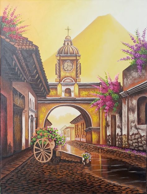 Guatemala Painting, Guatemala Art, Guatemalan Art, Mexican Artwork, Mexico Art, Beautiful Art Paintings, Travel Illustration, Flower Art Painting, Art Inspiration Painting