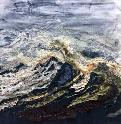 Water Textile Art, Land Sea And Sky Gcse Art, Laura Edgar, A Level Textiles, Seascapes Art, Landscape Art Quilts, Art Assignments, Ocean Pollution, Textile Art Embroidery