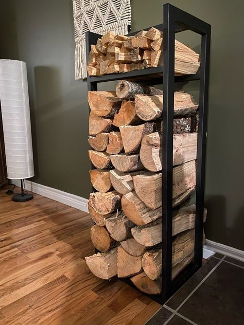 Wall mounted firewood racks. Worldwide delivery in 2-3 days. Color options available. #firewood #firewoodstorage #homedecorideas Gothic Homestead, Fireplace Wood Holder, Tv Solutions, Firewood Storage Indoor, Fireplace Indoor, Firewood Racks, Fireplace Wood, Firewood Holder, Wood Holder