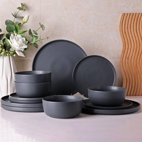 Amazon.com | AmorArc Stoneware Dinnerware Sets of 4,Reactive Ceramic Plates and Bowls Set,Highly Chip and Crack Resistant | Dishwasher & Microwave Safe | Round Dishes Set Service for 4 (12pc): Dinnerware Sets Plates And Bowls Set, Stoneware Dinnerware Sets, Stoneware Dinnerware, Dish Sets, Ceramic Plates, Plates And Bowls, Dinnerware Sets, Bowl Set, Photo Ideas