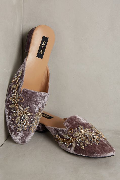 Anthropologie Saachi Govinda Applique Slides Ladies Bags And Purses, Ladies Bags Fashion, Goody Bag Ideas, Goodie Bag Ideas, Gift Bag Ideas, Trending Womens Shoes, Shoe Wardrobe, Velvet Flats, Ladies Bags