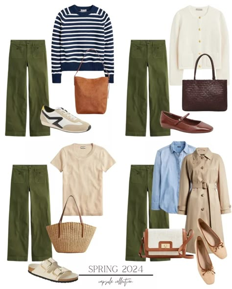 jillgg's Spring capsule Collection on LTK Green Khaki Pants Outfit, Khaki Trousers Outfit, Khaki Pants Outfit Women, Chinos Women, Olive Pants Outfit, Olive Green Pants Outfit, Outfit Verde, Create Capsule Wardrobe, Green Khaki Pants