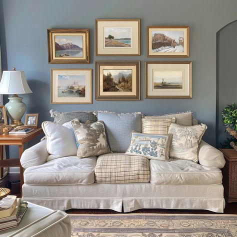 𝐏𝐑𝐈𝐍𝐓𝐀𝐁𝐋𝐄 𝐀𝐑𝐓 Vintage Gallery Wall Set of 6, Soft Blue English Cottage Living Room Decor, Printable Wall Art, 7artprints, Digital Download, DIY GIFT Download the files and print them by yourself at home, print shop or an online printing service. I recommend at least 280, 300+ gr textured paper for high quality. IMPORTANT NOTES ** Only digital files included. ** No physical item will be shipped. ** The image above shows you what the design looks like after printed and framed. ** Color French Country Blue Living Room, Blue Vintage Living Room, Vintage Blue Living Room, Blue Cottage Decor, Blue Cottage Living Room, Grandma Core Living Room, French Blue Living Room, Powder Blue Living Room, Dusty Blue Living Room