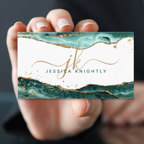 Modern, stylish professional business card with turquoise, teal agate with faux gold glitter sparkle accents personalized with chic, elegant calligraphy script monogram initials. Vn Logo, Law Practice, B Letter Logo, Gold Logo Design, Salon Business Cards, Professional Business Card, Visiting Card Design, Event Card, Stylish Nails Designs