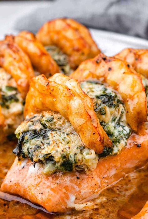 Shrimp Stuffed Salmon, Crab Stuffed Salmon, Pineapple Salmon, Seafood Ideas, Baked Crab, Crab And Shrimp, Shrimp Stuffed, Stuffed Salmon, Seafood Dish Recipes