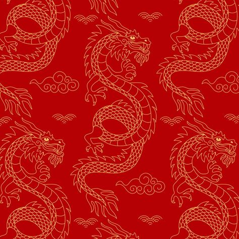 Free Vector | Hand drawn chinese dragon pattern design Dragon Pattern Design, Chinese Dragon Pattern, Chinese Dragon Art, Dragon Bird, Fabric Drawing, Dragon Pattern, Year Of The Dragon, Bird Patterns, Chinese Dragon