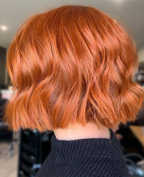 Copper Red Hair Short Bob, Cooper Peach Hair, Ginger Bob With Bangs, Short Copper Hair With Bangs, Ginger Bob, Summer Copper Hair, Copper Bob Hair, Square Face Short Hair, Copper Bob